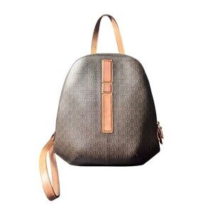 Victor Hugo Womens Backpack Brown Medium Brown Casual Travel Monogram Logo Chic